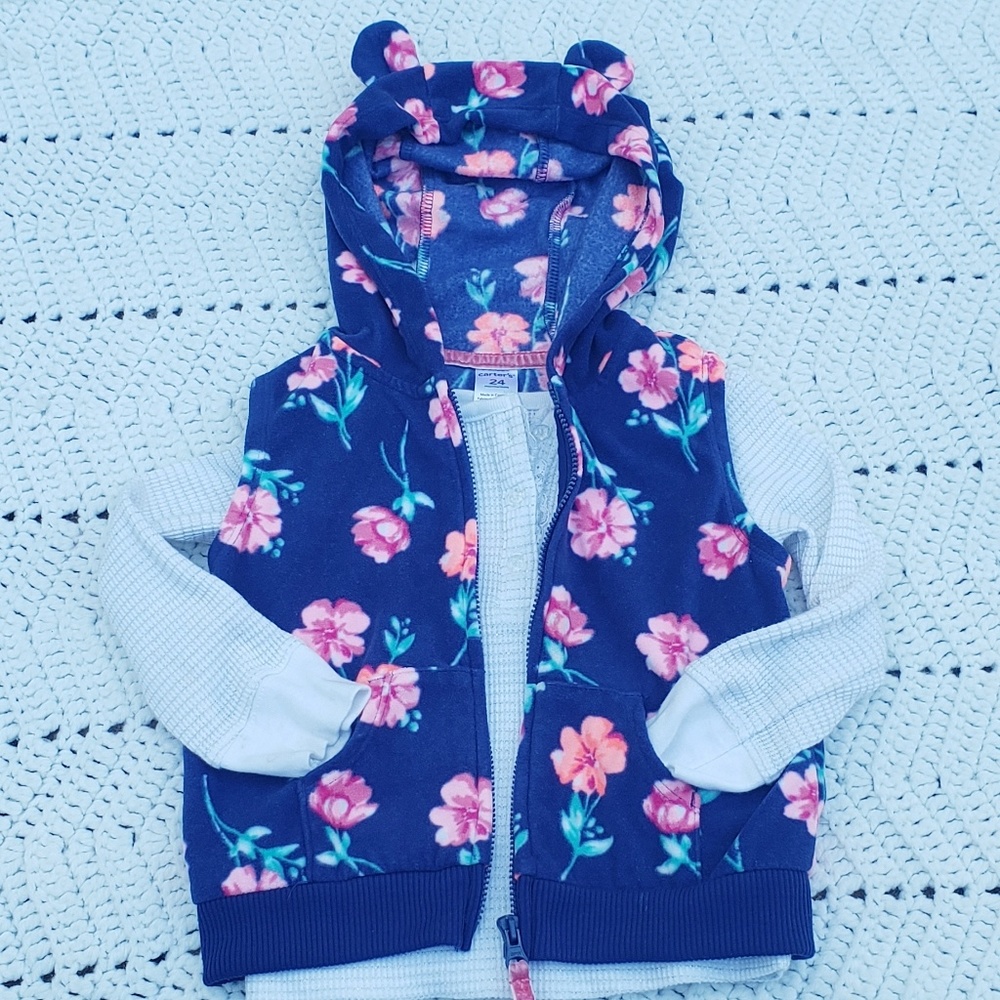 Fleece floral hooded vest